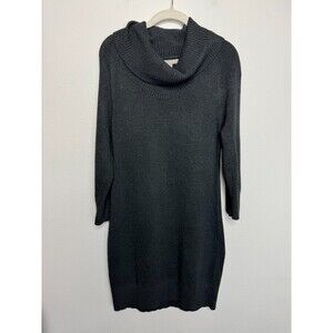 Banana Republic Medium Turtleneck Sweater Mini Dress Gray Ribbed 3/4 Sleeve